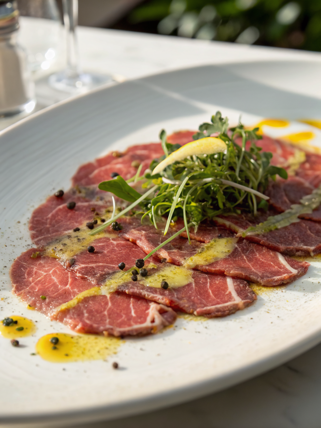 Thinly sliced beef carpaccio